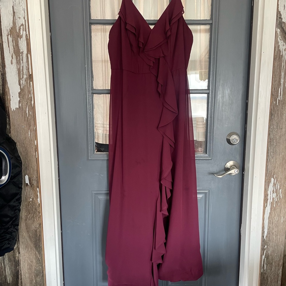 Maroon Ruffled Halter Maxi Dress for Wedding Guest